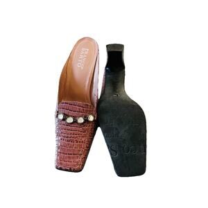 Franco Sarto Women's Brown Square Toe Embellished Mules Size 8.5